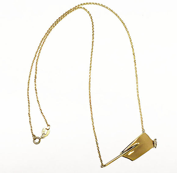 14Kt Gold Rowing Hatchet Necklace with Marquise Diamond, by Rubini Jewelers