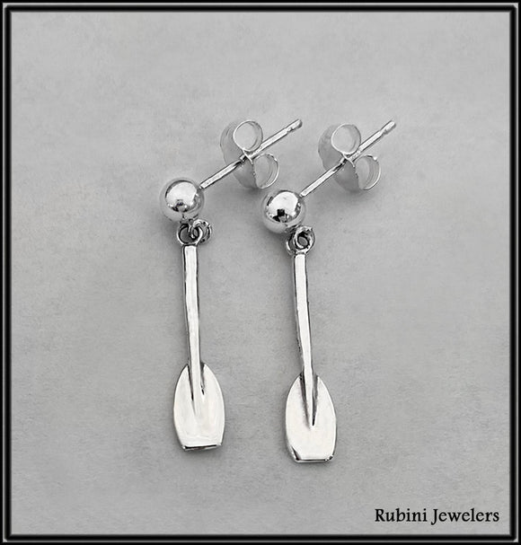 Sterling Silver Half Oar Dangling From Ball Post Earrings by Rubini Jewelers