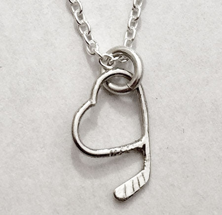 Petite Ice Hockey Stick Heart Pendant by Rubini Jewelers