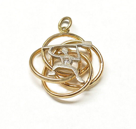 14Kt Gold Knot with Happy Rower-Paddler and Diamond Pendant by Rubini Jewelers