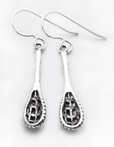 Sterling silver lacrosse stick dangle earrings by Rubini Jewelers