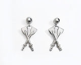 Medium Crossed Oars Dangling From Ball Post Earrings by Rubini Jewelers