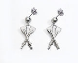 Medium Crossed Oars Dangling From Ball Post Earrings by Rubini Jewelers
