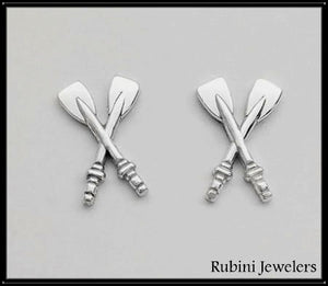 Medium Crossed Tulip Oars Post Earrings Sterling Silver by Rubini Jewelers