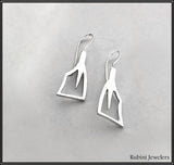 Medium Funky Rowing Hatchet Blade Outlines Wire Earrings by Rubin Jewelers