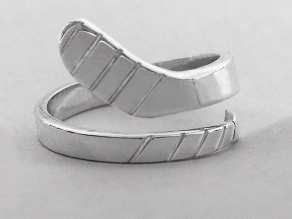 Medium Sterling Silver Ice Hockey Stick Wrap Ring by Rubini Jewelers