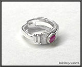 Modern Split Square Rowing Ring with Ruby by Rubini Jewelers