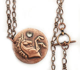 Copper Unicorn Disc with Stone on Long Chain Necklace at Rubini Jewelers