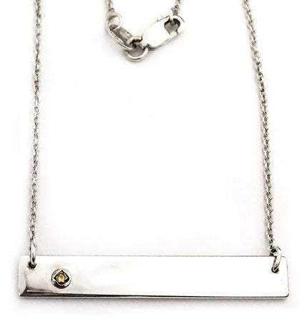 Silver Bar Necklace with Diamond by Rubini Jewelers