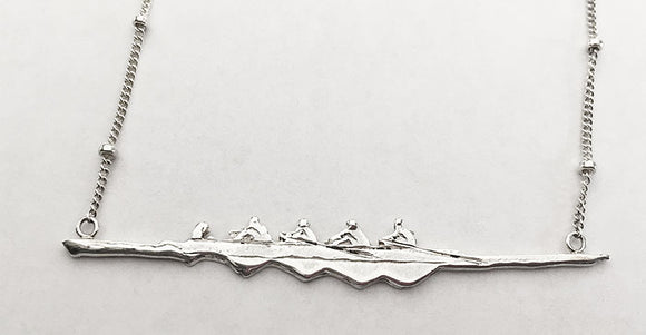 Four Oar Rowing Boat with Coxswain Buoy Chain Necklace Sterling Silver, by Rubini Jewelers