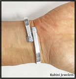 Sterling Silver Oar Engraved Cuff Bracelet with Wire Wrapped Ends by Rubini Jewelers