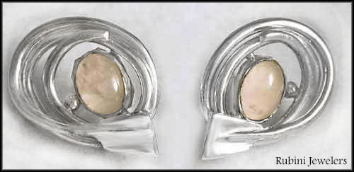 Oar in Swirl with Rose Quartz Rowing Earrings Made by Rubini Jewelers.