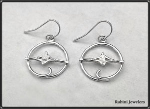 SS Open Circle with Sculler Dangle on French Wire Earrings by Rubini Jewelers