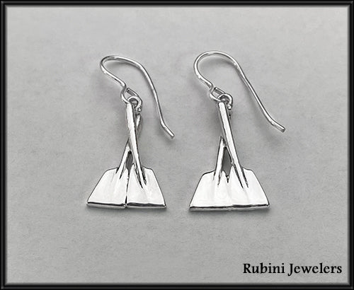 Overlapping Half Hatchet Oars Dangle Rowing Earrings by Rubini Jewelers