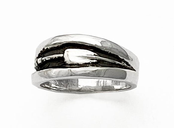 Oxidized Band with Tulip Oar Rowing Ring by Rubini Jewelers