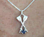Sterling Silver Medium Crossed Oars & Sapphire Rowing Pendant by Rubini Jewelers