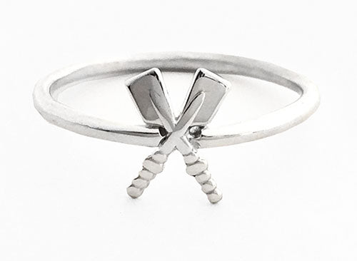 Petite Crossed Oars on Thin Band Rowing Ring by Rubini Jewelers