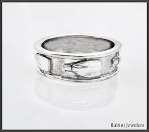 Petite Rowing Blades on Solid Band with Rims Ring by Rubini Jewelers