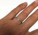 14Kt White Gold Diamond and Sapphire Thin Curved Band