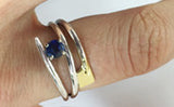 Triple Wrap Silver Oar with 14Kt Gold Rowing Hatchet Blade & Sapphire Ring by Rubini Jewelers