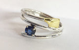 Triple Wrap Silver Oar with 14Kt Gold Rowing Hatchet Blade & Sapphire Ring by Rubini Jewelers