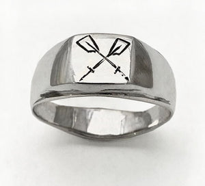 Hand Engraved Crossed Oars Rowing Signet Ring by Rubini Jewelers