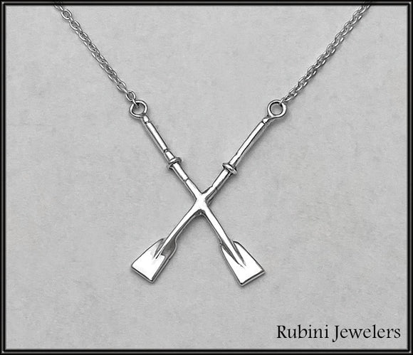 Crossed Hatchet Oars on Cable Chain Rowing Necklace by Rubini Jewelers