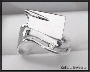 Rowing Oar Blade and Wave with Diamond Ring by Rubini Jewelers