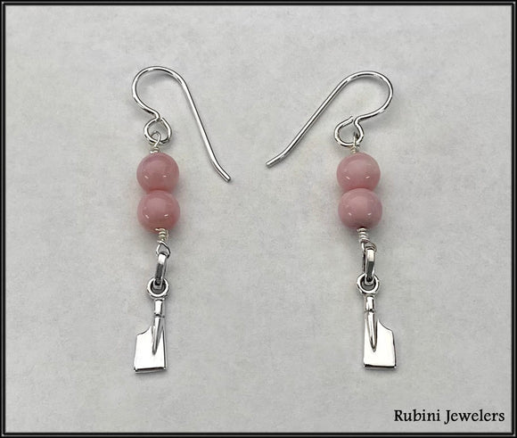 Petite Rowing Hatchet Dangle Earrings with Pink Indian Opals by Rubini Jewelers
