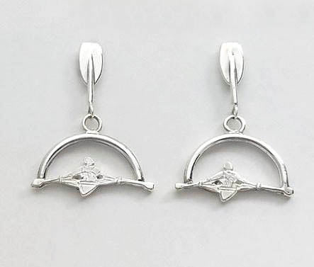 Rowing Tulip Post with Sculler in Open Half Moon Dangle Earrings By Rubini Jewelers