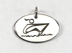 Abstract Rower Laser Engraved on Polished Oval Disc by Rubini Jewelers