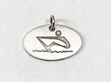 Abstract Rower Laser Engraved on Brushed Oval Disc by Rubini Jewelers