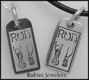 Tag Engraved with "RUN" and Running Feet Pendant by Rubini Jewelers
