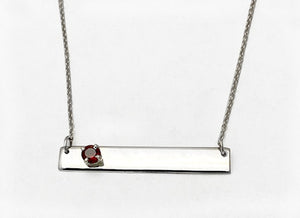 Silver Bar with 4mm Garnet  Necklace
