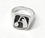 Square Silver Signet Ring with Paddling A-Frame Position by Rubini Jewelers