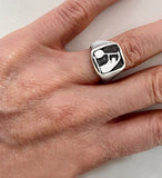 Square Silver Signet Ring with Paddling A-Frame Position by Rubini Jewelers