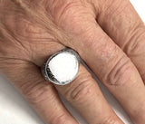 Moon Crater Shank and Oval Top Men's Silver Signet Ring by Rubini Jewelers
