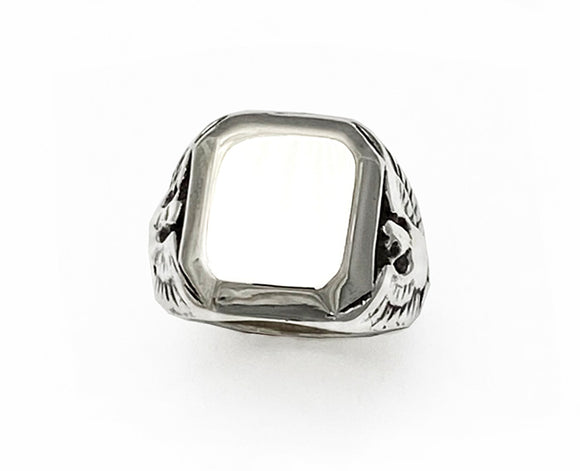 Silver Cushion Shape Signet Ring with Eagles by Rubini Jewelers