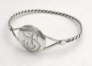 Twist Wire Bangle with Engraved Disc at Rubini Jewelers