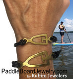 Dragon Boat, Canoe, SUP Paddle Outline Brass and Nylon Cord Bracelet by Rubini Jewelers