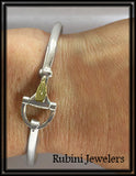 Silver and Gold Hook and Eye Tulip Oar/Paddle Blade Bracelet by Rubini Jewelers, shown on wrist