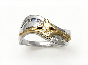 14Kt Gold Single Sculler, Diamonds and Sapphire Rowing Ring by Rubini Jewelers
