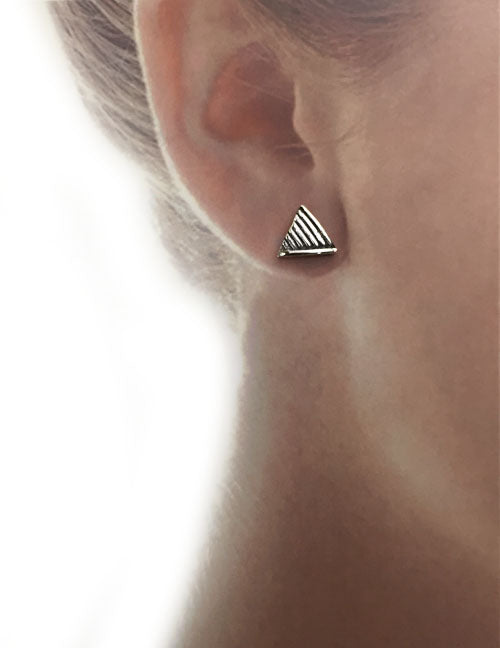 Silver Striped Triangle Post Earrings by Rubini Jewelers