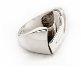 One of a Kind Twisted Step Wave with Hatchet Blade Rowing Ring side view by Rubini Jewelers
