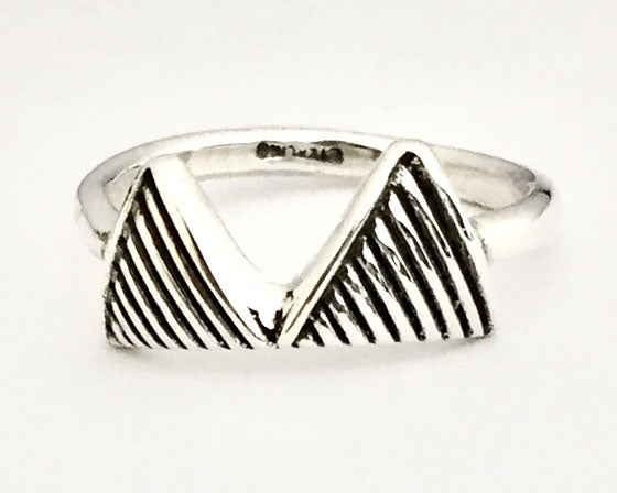 Two Striped Triangles Silver Ring by Rubini Jewelers