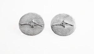 Single Sculler on Brush Finish Oval Post Earrings by Rubini Jewelers
