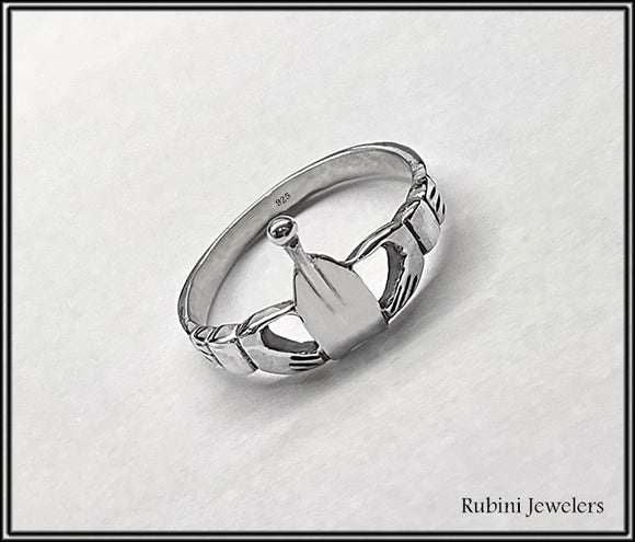 Sterling Silver Small Claddagh Rowing Ring by Rubini Jewelers