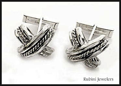 Silver Love Knot X with Twisted Wire Detail Cuff Links