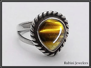 Sterling Silver Pear Shaped Tiger's Eye Ring at Rubini Jewelers