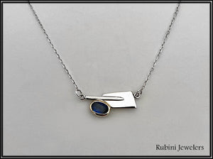 Silver Oar and 14kt Gold Bezel Set Sapphire Necklace by Rubini Jewelers